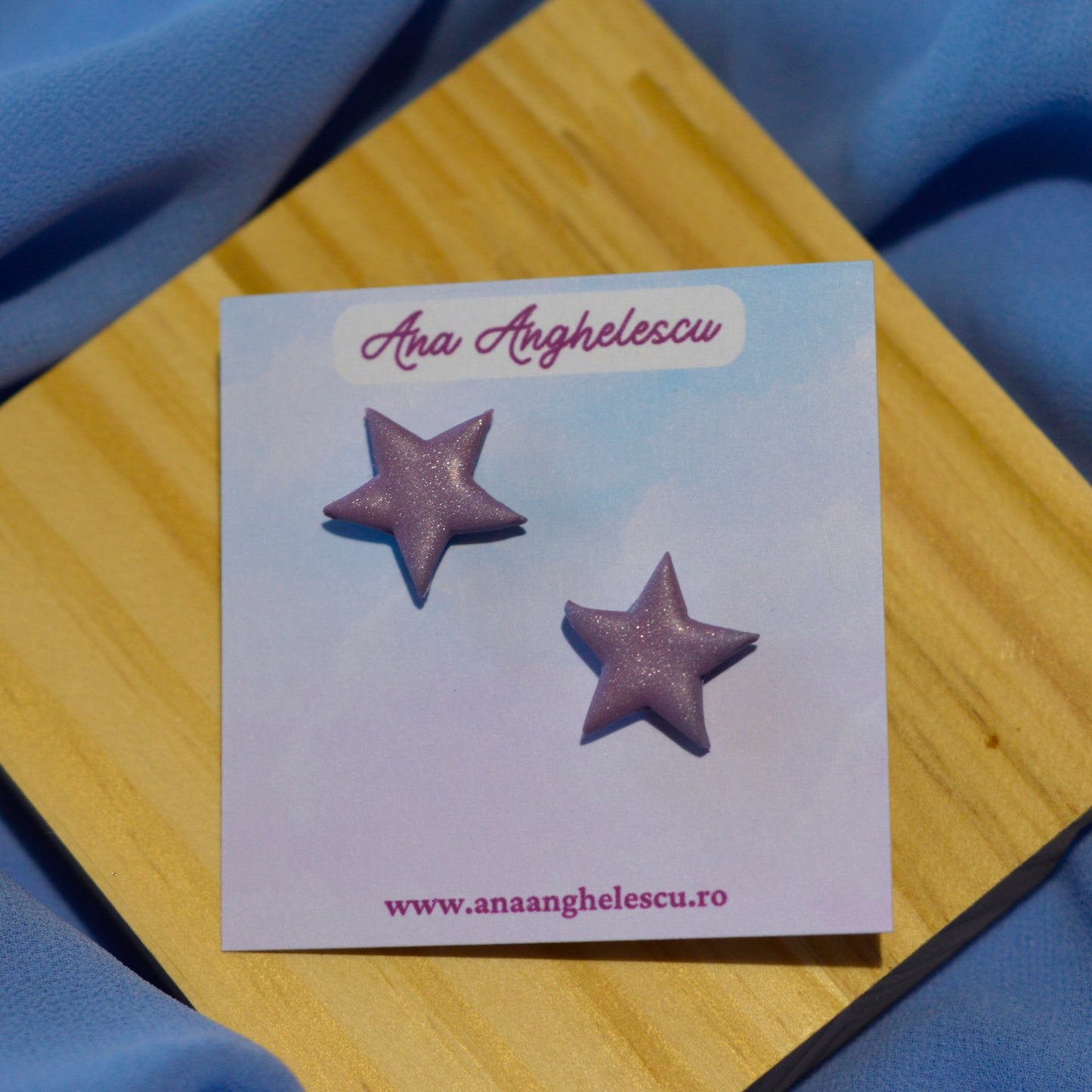 Cercei stud stea lila perlat