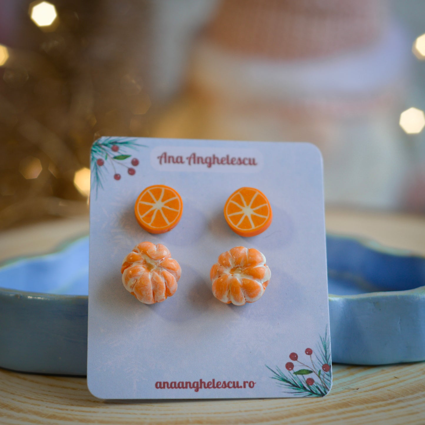 Cercei mandarine și felie de portocală