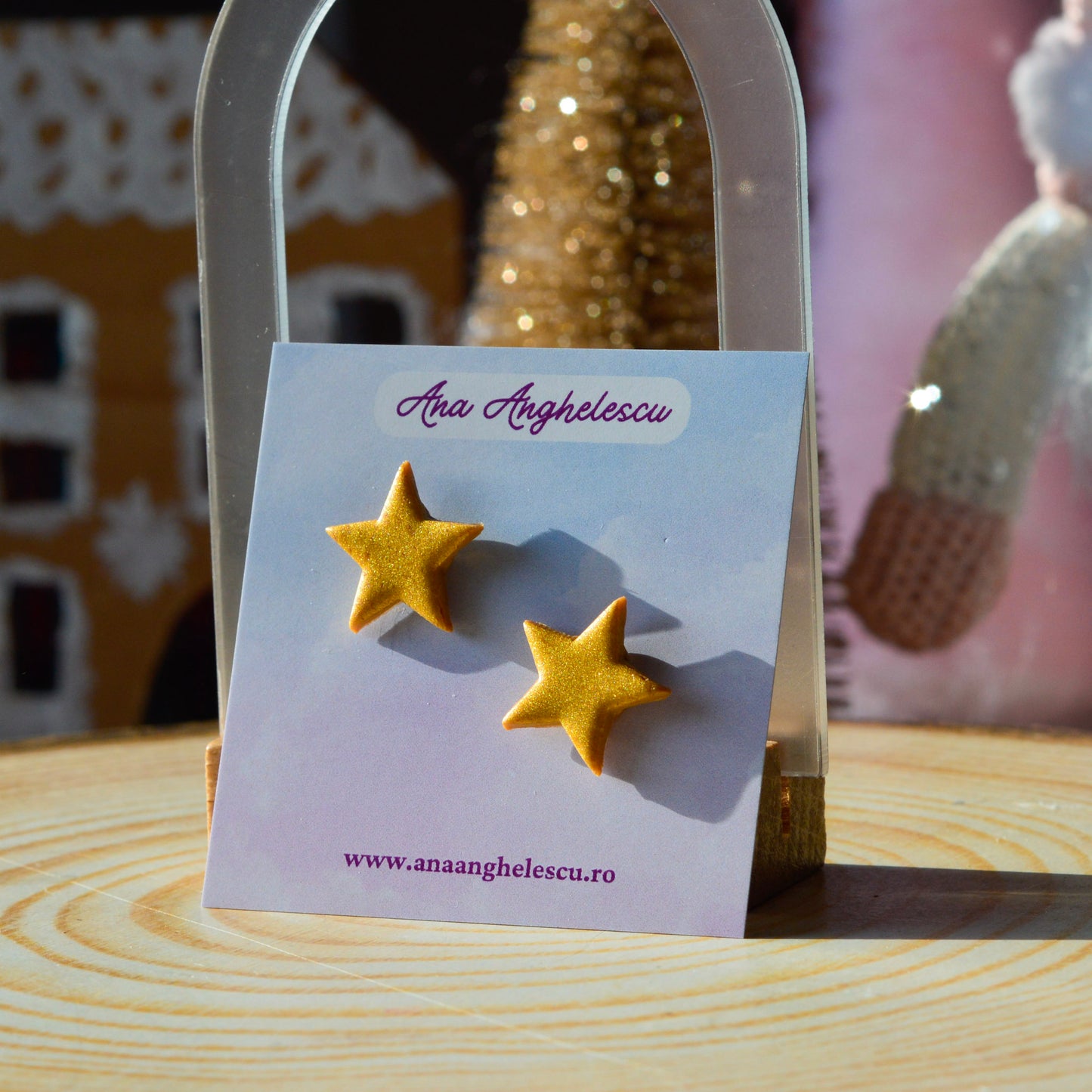 Cercei stud stea aurie