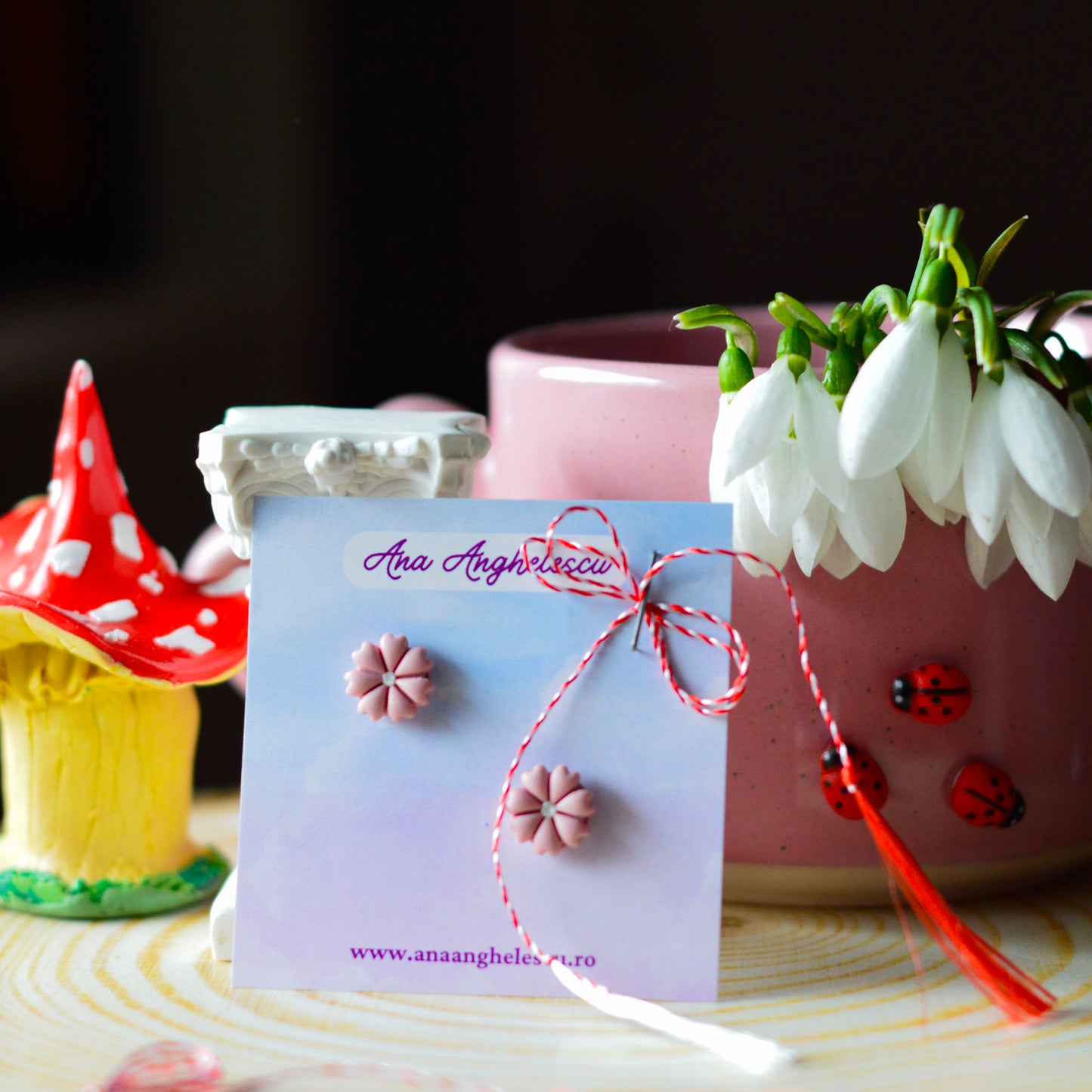 Cercei stud floare roz