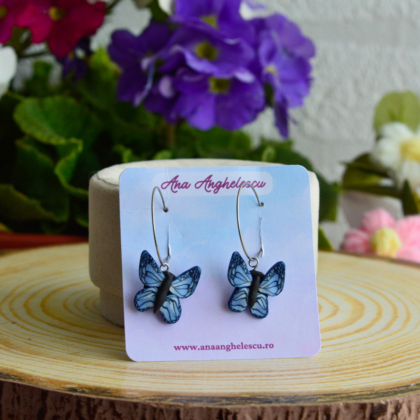 Cercei hoops fluture albastru