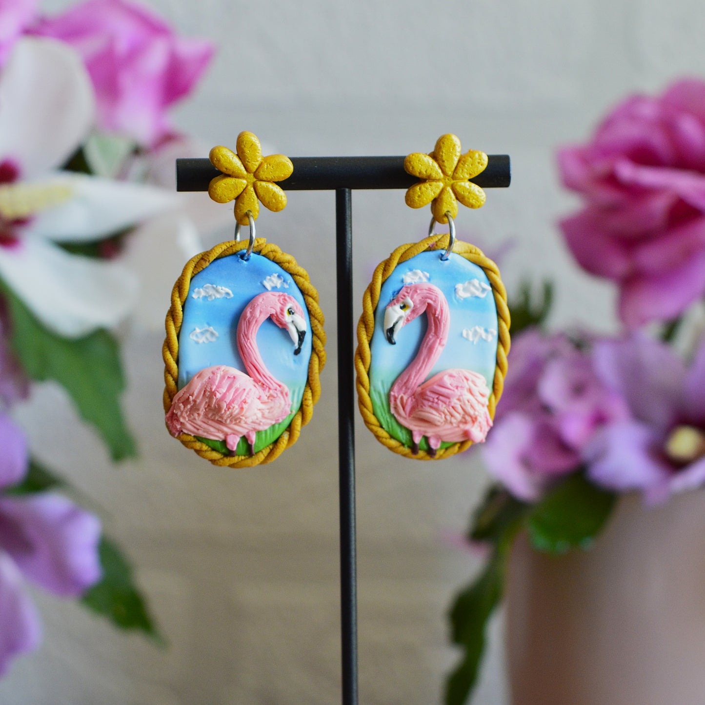 Cercei tablou cu flamingo