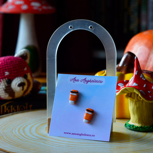 Cercei stud pahar de cafea portocaliu