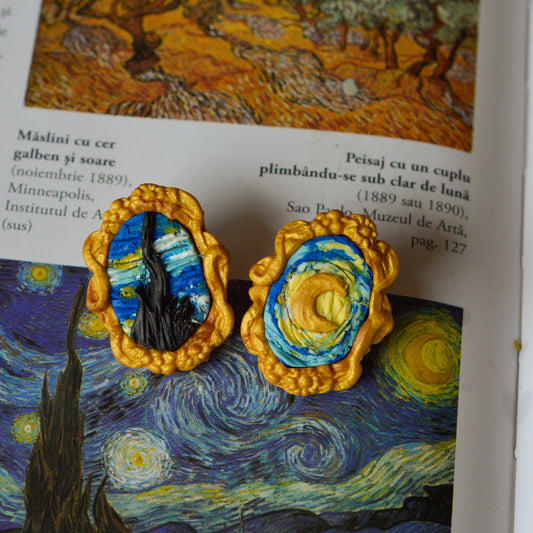 Cercei mini-tablou ,,O noapte înstelată” (Vincent Van Gogh)