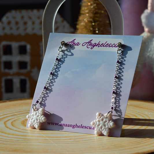 Cercei lungi cu fulgi (lila perlat)