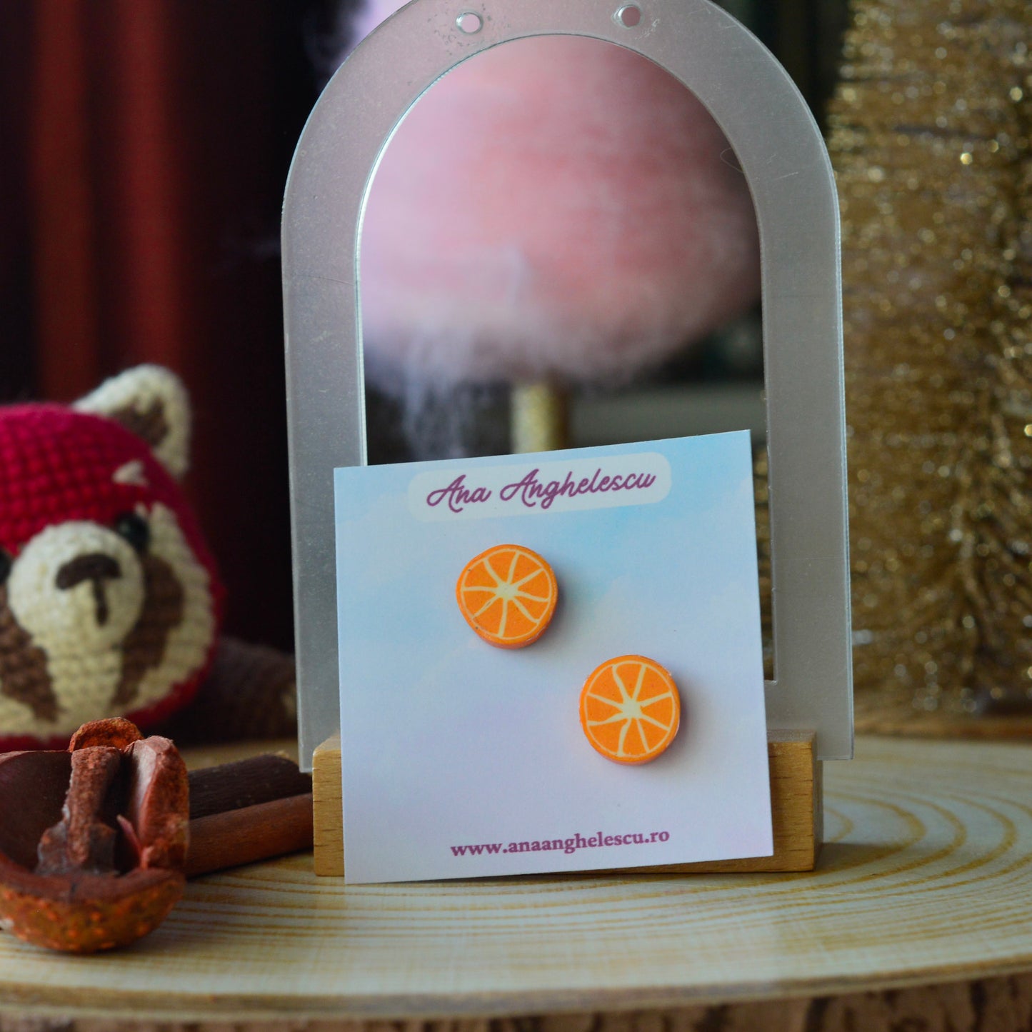 Cercei stud felie de portocala